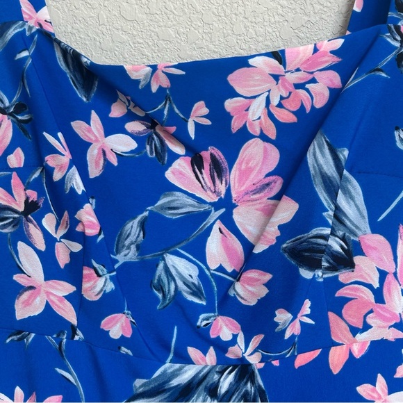 Eliza J Blue Pink Floral Tiered Maxi Dress 6 Smocked Back Spring Summer - Picture 4 of 9